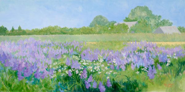 Casey Chalem Anderson "Lupine Field"  Peconic Land Trust Conserved Property 30 x 60 oil on canvas 