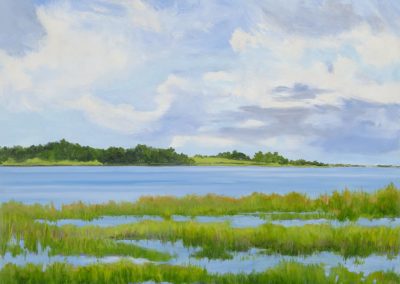 Scallop Pond Salt Marsh Wild Sky Preserve, Oil on wood, "24 x 24"