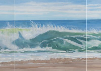 Triptych Aquamarine Curl 24 x 72 oil on wood -3 panels